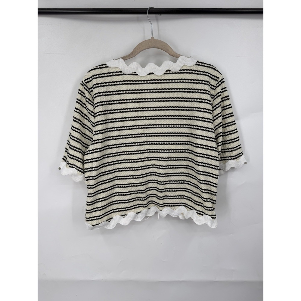 Beach Crochet Tie Front Cropped Coastal Swim Cover Top Women M Striped Resort - Picture 2 of 8